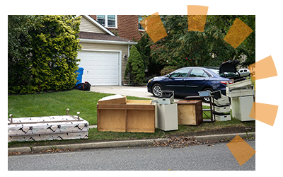 Household furniture left on the curb for pickup.